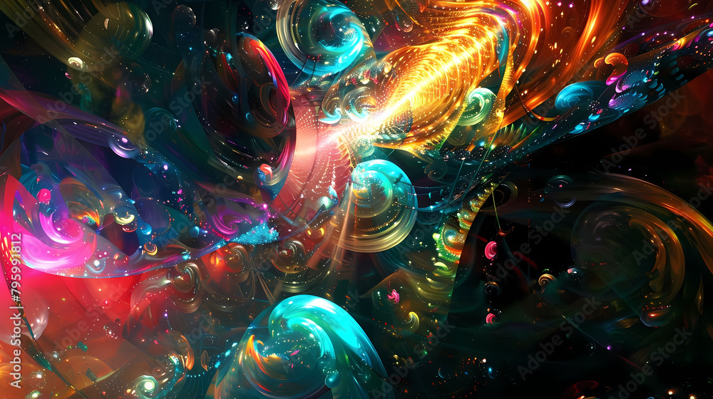 Aufkleber artistic rendering of a colorful array of shiny objects, including a vase, a bowl, and a ring, arra