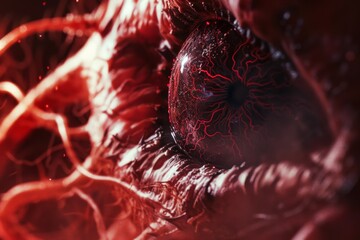 Illustration of Parasitic Beholder's Red Eye Up Close. Generative AI.