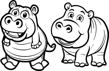 hippo icon happy cute cartoon black and white