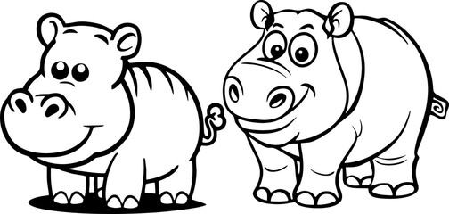 hippo icon happy cute cartoon black and white