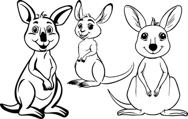 kangaroo icon happy cute cartoon black and white