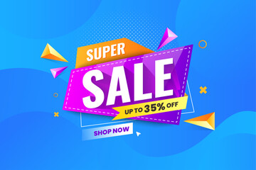 Super sale vector illustration discount banner design, special offer abstract promotion layout poster