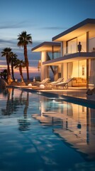 Fototapeta premium b'Modern house with pool and palm trees'