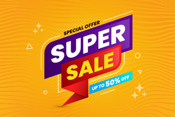 Super sale vector illustration discount banner design, special offer abstract promotion layout poster