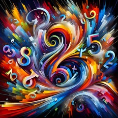 Vibrant Abstract Numbers Colorful and Dynamic Digital Art for Creative Projects - obrazy, fototapety, plakaty