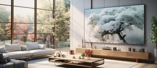 home with smart screen in modern living room