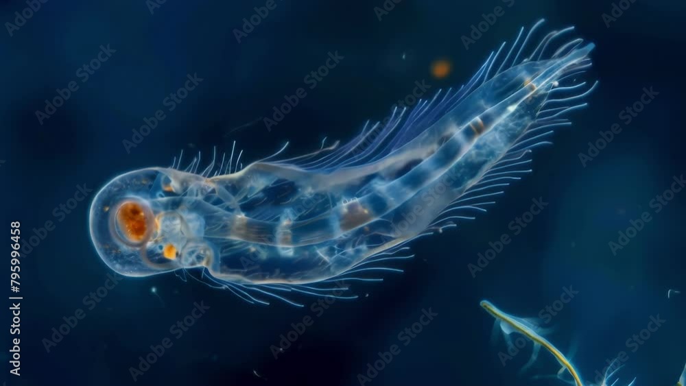 Poster a magnified view of a single ciliate its body pulsating and twisting as it propels itself through th