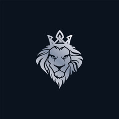 Lion head with crown, lion mascot logo design