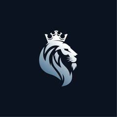 Lion head with crown, lion mascot logo design