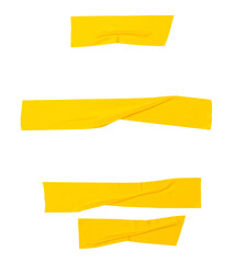 Top view set of  wrinkled yellow adhesive vinyl tape or cloth tape in stripes shape isolated with...