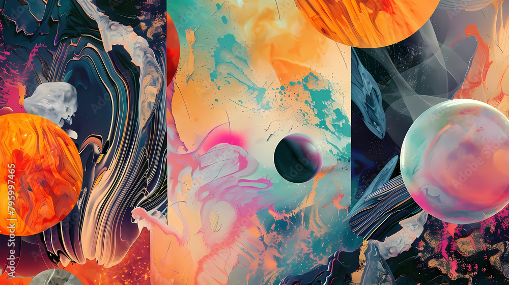 Poster creative fusion of art and science a colorful wall serves as the backdrop for a playful experiment