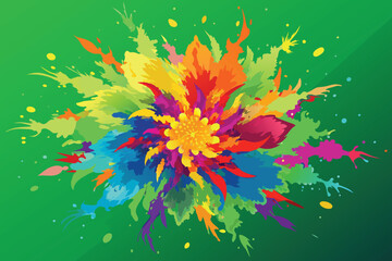 Fototapeta na wymiar colorful rainbow holi paint color powder explosion vector, isolated wide Indian green panorama background