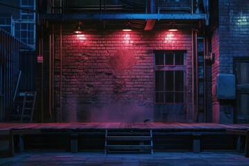 Empty city stage lighting brick architecture.