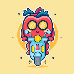cool human heart organ character mascot riding scooter motorcycle isolated cartoon