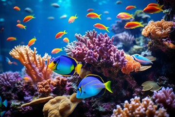 Fototapeta na wymiar Underwater seascape with coral reefs and colorful fish, highdefinition for aquaticthemed wallpaper, bright and vivid marine life