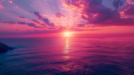 Naklejka na ściany i meble Pink sunset ocean bright sky