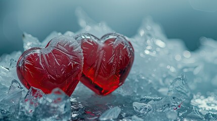 Frozen heart figures in an icy background - obrazy, fototapety, plakaty