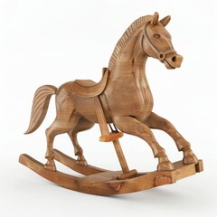 3D Render of a classic wooden rocking horse, on isolated white background, Generative AI