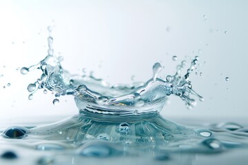 A water droplet frozen in time, capturing the moment of impact as it splashes onto a hard surface.