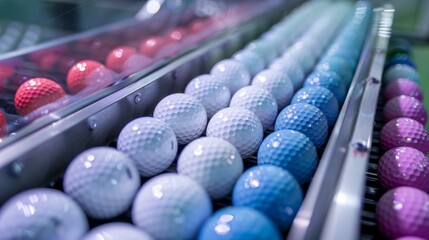 Obraz premium A close-up of the sorting mechanism of a modern golf ball collector, separating white balls from colored practice balls based on color recognition technology