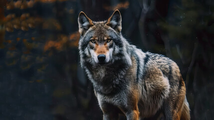 Obraz premium Portrait of a wolf in the forest. Wildlife scene from nature.