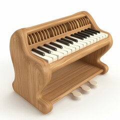3D Render of a wooden toy piano with keys that produce musical notes, on isolated white background, Generative AI