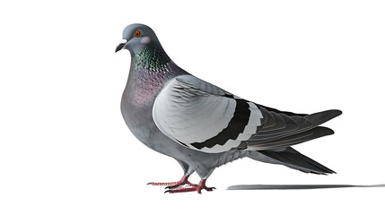  Beautiful full body pigeon in profile on a white background