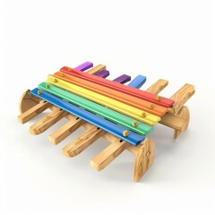 3D Render of a wooden xylophone with colorful keys, on isolated white background, Generative AI
