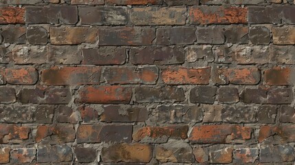 Painting of a rustic brick wall background with rough textures and earthy tones.
