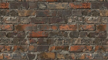 Painting of a rustic brick wall background with rough textures and earthy tones.
