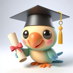 Cute character 3D image of A Parrot  is wearing a hat in a graduation ceremony - obrazy, fototapety, plakaty