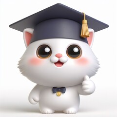 Cute character 3D image of A cute cat is wearing a hat in a graduation ceremony - obrazy, fototapety, plakaty