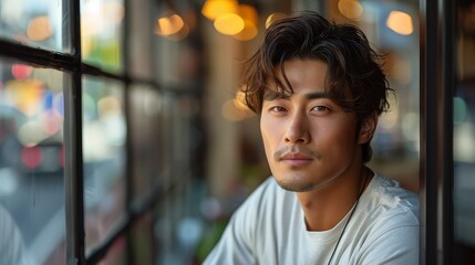 Portrait of young handsome and cool Asian man. - obrazy, fototapety, plakaty