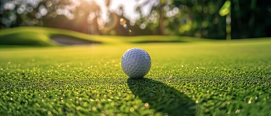 close up of gold ball on green golf course