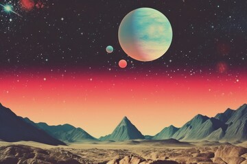 Obraz premium Collage Retro dreamy of star space landscapes astronomy outdoors nature.