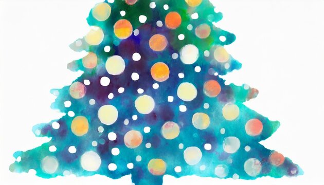 Watercolor glitter Christmas tree illustration background.