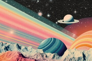 Collage Retro dreamy of Space background space astronomy universe. - obrazy, fototapety, plakaty