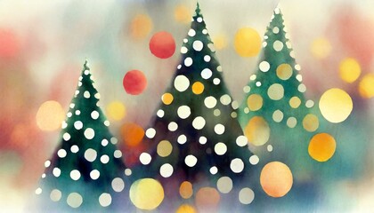 Watercolor glitter Christmas tree illustration background.