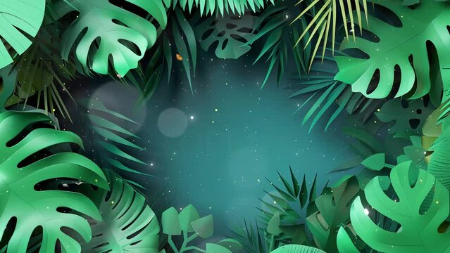 summer design with trendy tropical palm leaves and plants on green background. seamless looping overlay 4k virtual video animation background