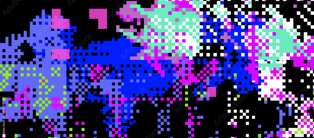 Aufkleber Bright background with pixel glitches and flickers. Concept vector illustration of a broken program code or malware damage. 