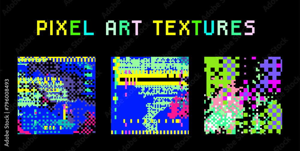 Poster Screen with neon pixel glitches and flickers. Concept vector illustration of a broken or malware program.