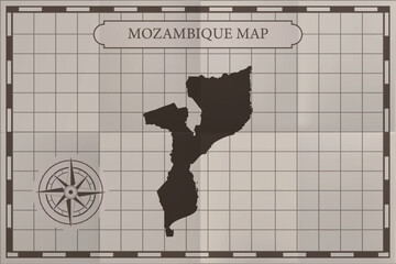 Mozambique old classic country map. Vintage antique map paper style.