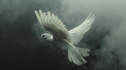 Craft a mesmerizing visual of a white dove in mid-flight
