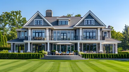 Obraz premium An exclusive Mediterranean-inspired villa in the Hamptons with a sprawling garden.