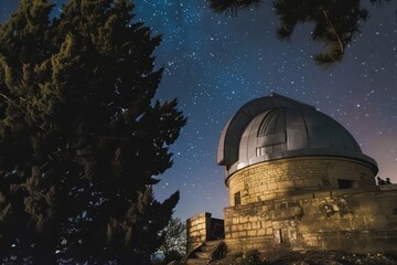 Obraz premium Explore the enigmatic ruins of an ancient observatory, where celestial mysteries were once pondered beneath the starlit sky, Generative AI