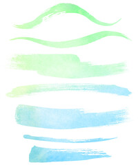 水彩絵の具で描いたいろいろな線、ストロークのセット