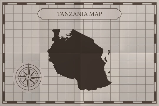 Tanzania old classic country map. Vintage antique map paper style.