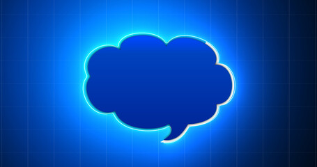 Fototapeta premium Futuristic retro-colored neon glowing cloud icon message box. Artificial intelligence big data concept of computer network connecting with world. Global innovation balloon internet mail.