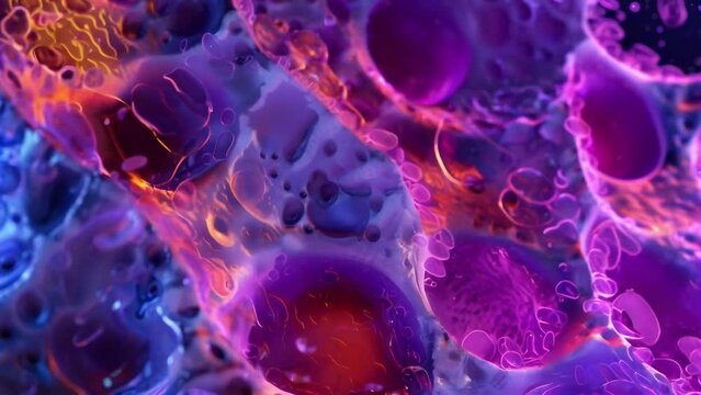 In this microscopic image the Golgi apparatus of an animal cell is shown as a stack of flattened membranes responsible for packaging . AI generation.