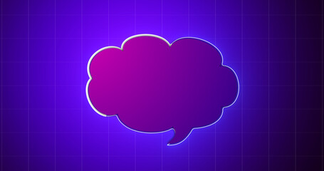 Fototapeta premium Futuristic retro-colored neon glowing cloud icon message box. Artificial intelligence big data concept of computer network connecting with world. Global innovation balloon internet mail.